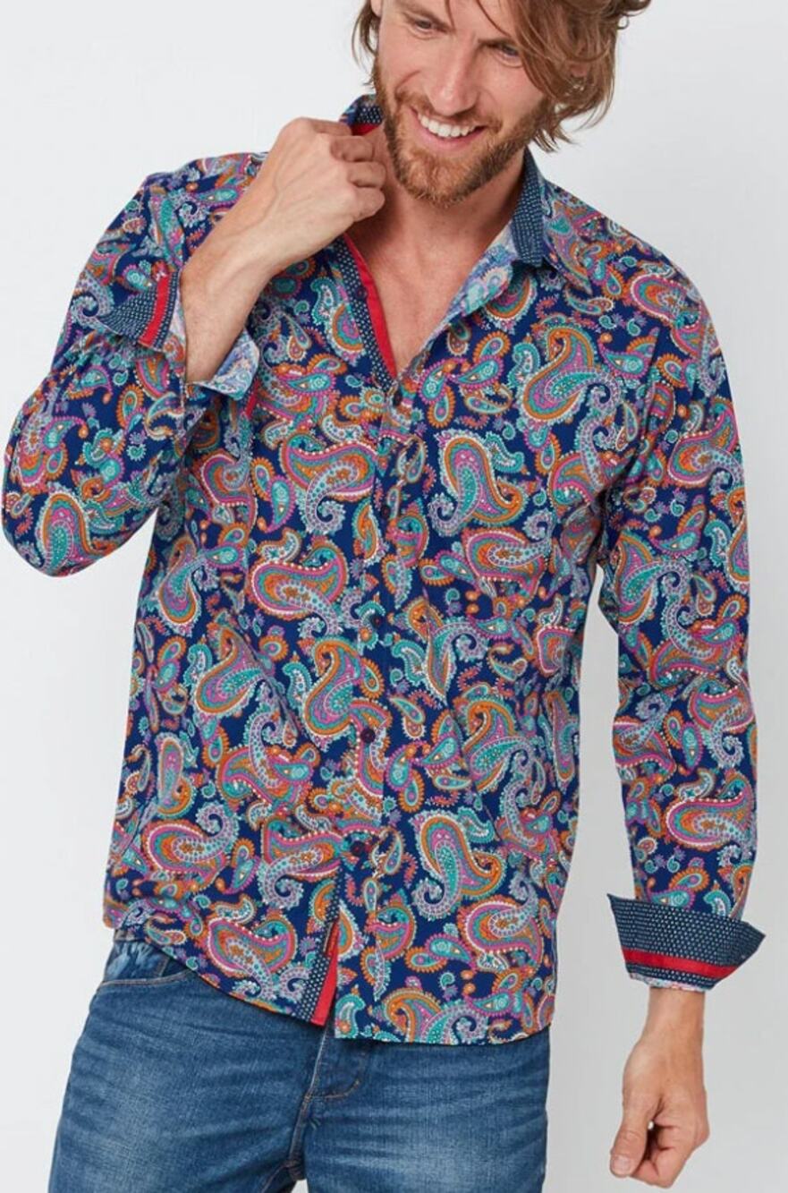 Jimmy Stuart Blue Paisley Long Sleeve Button Front Shirt Medium